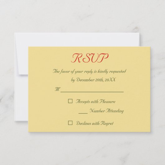 偽金 赤 緑のホリデーシーズン クリスマス 結婚式 RSVP (正面)