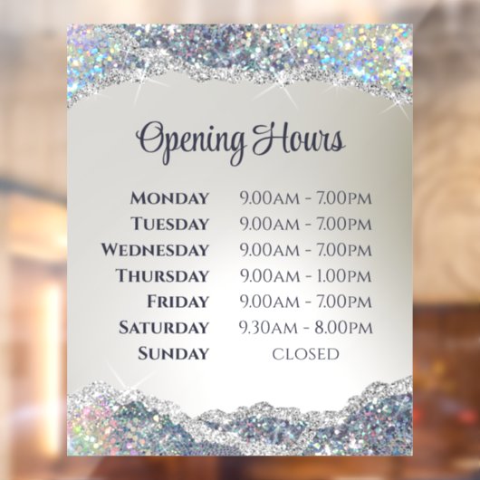 偽銀のグリッター ホイル 開店時間 ウィンドウサイン (シート2)
