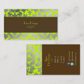 偽銀のバロック様式ダマスク織のライムグリーンとチョコレート 名刺 (正面/裏面)