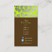 偽銀のバロック様式ダマスク織のライムグリーンとチョコレート 名刺 (裏面)