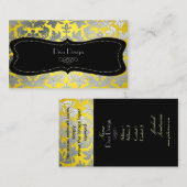 偽銀のバロック様式ダマスク織 黄/黒 名刺 (正面/裏面)