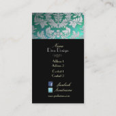 偽銀のバロック様式ダマスク織 / 黒 / 青緑 名刺 (裏面)