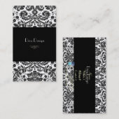 偽銀のバロック調ダマスク織 / 黒 名刺 (正面/裏面)