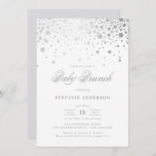 偽銀箔のコンフェッティドット ベイビーブランシュ 招待状 (正面/裏面)