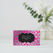 偽銀色バロックダマスク / DIY カラー ピンク + ブラック 名刺 (スタンド正面)
