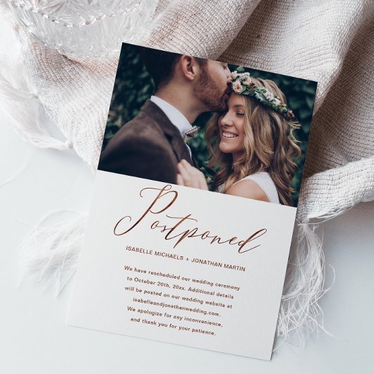 偽銅の結婚式延期 新しい日付の写真 案内状
