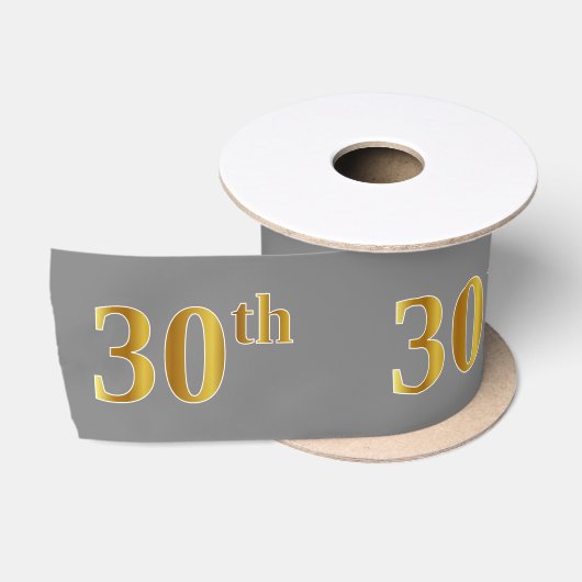 偽/模造ゴールド「30th」イベント番号(グレー) サテンリボン (リール)