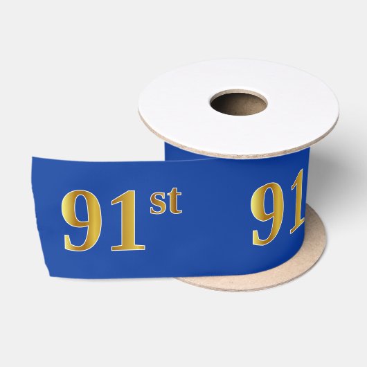 偽/模造金 「91番」 イベントナンバー (青) サテンリボン (リール)