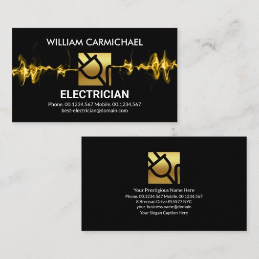 傍受稲妻金ゴールド電源プラグ電気技師 名刺 (正面/裏面)