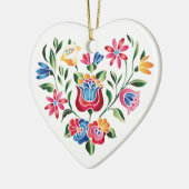 傑作のハンガリーの花のハート セラミックオーナメント (左)