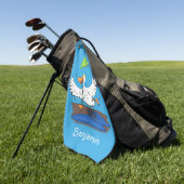 傘おもしろい踊り漫画 ゴルフタオル (グリーン)