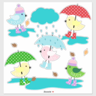 傘および雨靴が付いている雨のアヒル シール