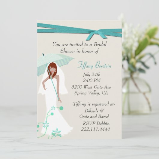 傘かわいらし付き花嫁シャワー招待状 招待状 (スタンド正面)