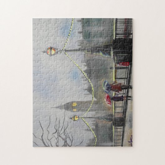 傘が付いているロンドンのカップルの雨の日 ジグソーパズル (縦)