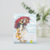 傘つきジェスター+ゴムダッキー(アヒルちゃん)絵葉書 ポストカード (スタンド正面)