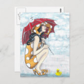 傘つきジェスター+ゴムダッキー(アヒルちゃん)絵葉書 ポストカード (正面/裏面)