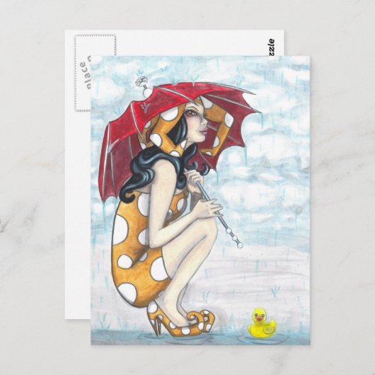 傘つきジェスター+ゴムダッキー(アヒルちゃん)絵葉書 ポストカード (正面/裏面)