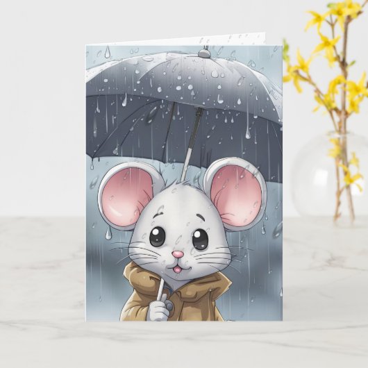 傘つきホワイトマウス カード (黄色い花)