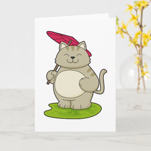 傘つき猫 カード (黄色い花)