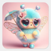 傘でかわいいハチ スクエアシール (正面)