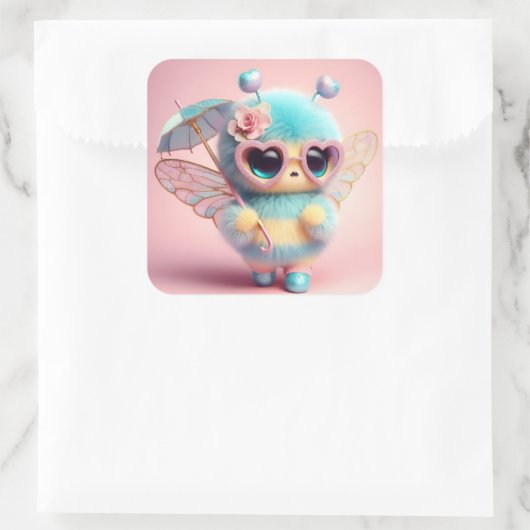 傘でかわいいハチ スクエアシール (バッグ)