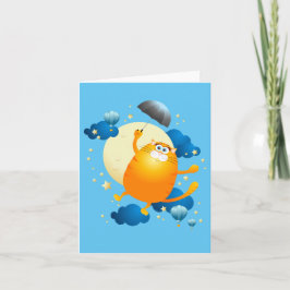 傘でかわいい飛んでいる子猫 カード