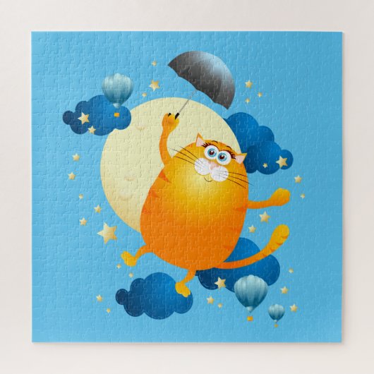 傘でかわいい飛んでいる子猫 ジグソーパズル (縦)