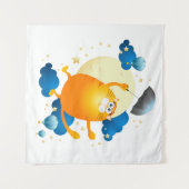 傘でかわいい飛んでいる子猫 タペストリー (正面(横))