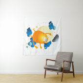 傘でかわいい飛んでいる子猫 タペストリー (インサイチュ(横))