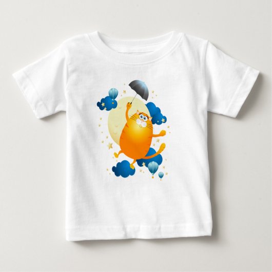 傘でかわいい飛んでいる子猫 ベビーTシャツ (正面)