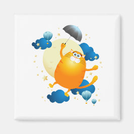 傘でかわいい飛んでいる子猫 マグネット