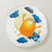 傘でかわいい飛んでいる子猫 ラウンドクッション (裏面)