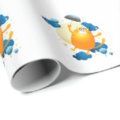 傘でかわいい飛んでいる子猫 ラッピングペーパー (ロールコーナー)