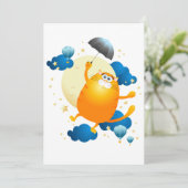 傘でかわいい飛んでいる子猫 招待状 (スタンド正面)