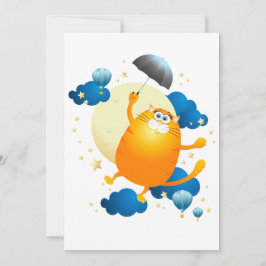 傘でかわいい飛んでいる子猫 招待状