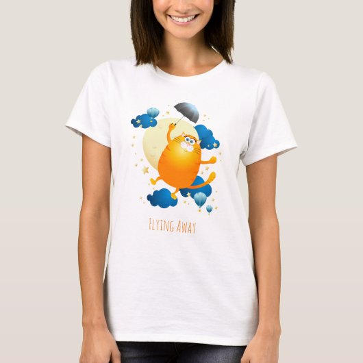 傘でかわいい飛んでいる子猫 Tシャツ (正面)