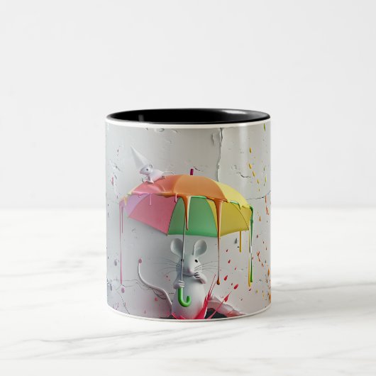 傘でカラフルなマウス – 3Dマグカップ ツートーンマグカップ (中央)