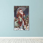 傘でクリスマスグリーティングサンタ キャンバスプリント (インサイチュ (ウッドフロア))