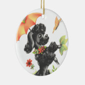 傘でプードルの子犬 セラミックオーナメント (右)