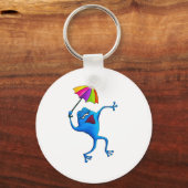 傘で歌う青いカエル キーホルダー (正面)