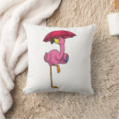 傘で雨が降るフラミンゴ クッション (ブランケット)