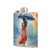 傘で雨の中のセクシーレディ – 水彩アート フラスク (左)