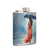 傘で雨の中のセクシーレディ – 水彩アート フラスク (右)