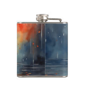 傘で雨の中のセクシーレディ – 水彩アート フラスク (裏面)