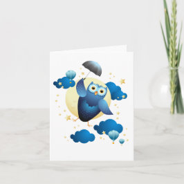 傘で飛んでいるかわいいフクロウ カード