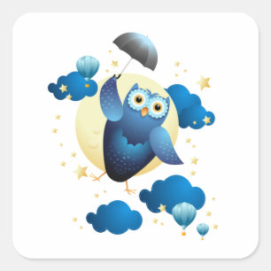 傘で飛んでいるかわいいフクロウ スクエアシール
