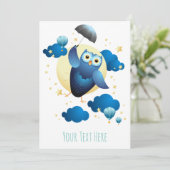 傘で飛んでいるかわいいフクロウ 招待状 (スタンド正面)