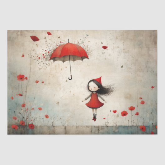 傘とケシで小さな赤 – Decompage - 薄葉紙 (正面)