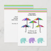 傘とゾウのベビーシャワー招待状 招待状 (正面/裏面)