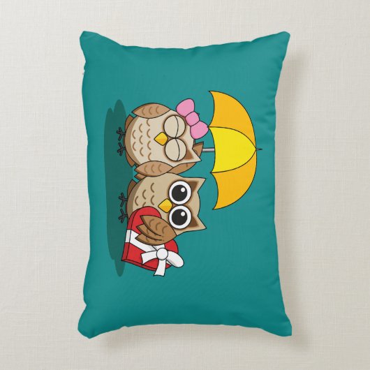 傘とレッドチョコレートボックスが付いたかわいいフクロウ好き アクセントクッション (正面(垂直))